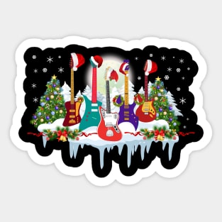 Guitar Santa Hat Christmas Tree Funny Music Loves Xmas Gift Sticker